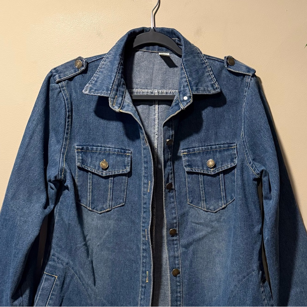 Blue Denim Jean Jacket, Fits Size Small - Picture 3 of 16